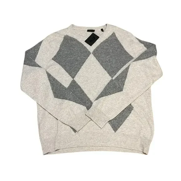 Anthony Thomas Melillo ATM XL NWT Mens Argyle Cashmere Crewneck Sweater Grey - Picture 1 of 6